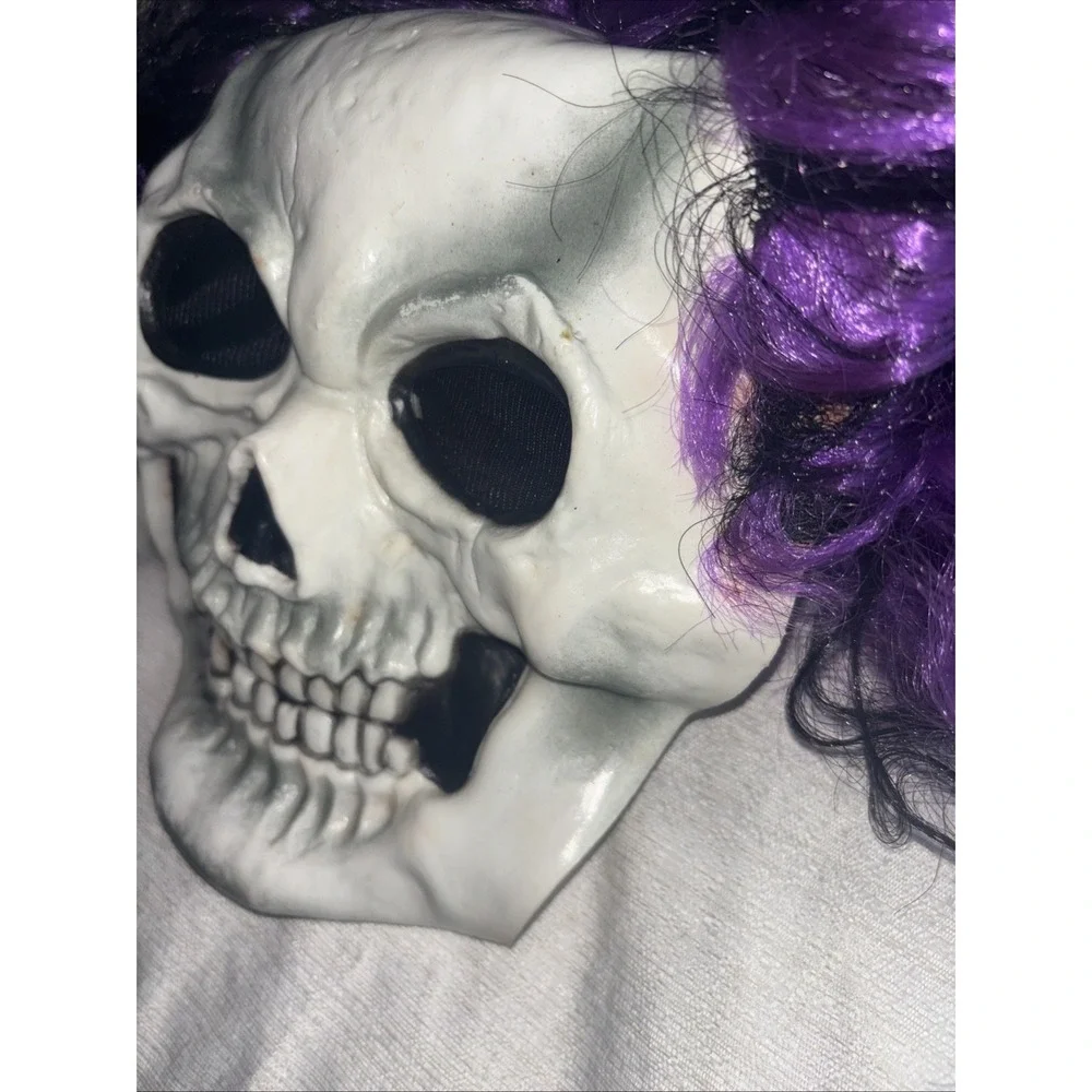 Easter Unlimited Skull Skeleton‎ Halloween Face Mask w/ Teeth Full Head Wig Hair